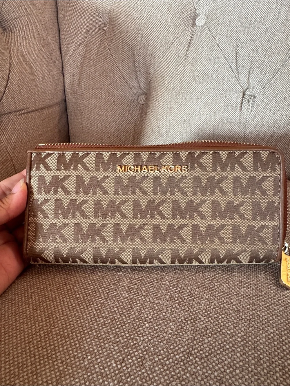 Michael Kors Brown Signature MK Zip Wallet